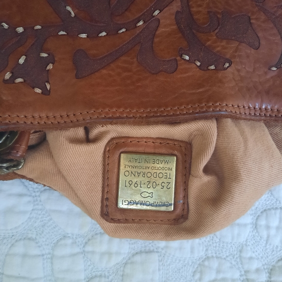 CAMPOMAGGI Small 'Aurora' shopping bag in cognac leather and floral raster New - Picture 9 of 11